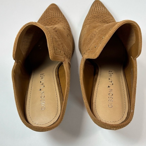 Gibson Latimer Women’s Tan Mules Block Heels Close Toe Shoes Suede Leather 10 M - Picture 6 of 10